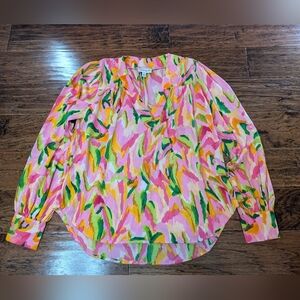 Veronica M Colorful V-Neck Top in Pink, Orange & Green Size Small